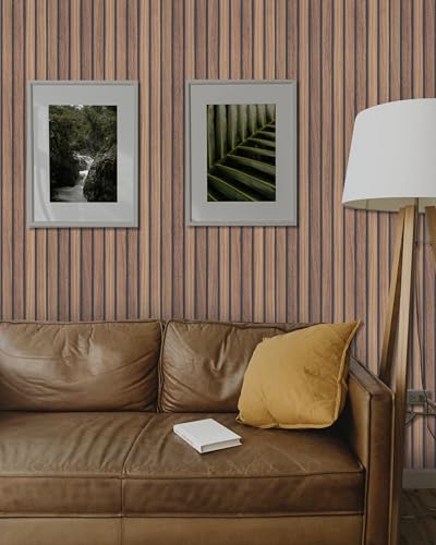 Wood Slat Panel Peel and Stick Wallpaper Brown Wooden Contact Paper - color: Brown, size: 17.7" x 236.2"