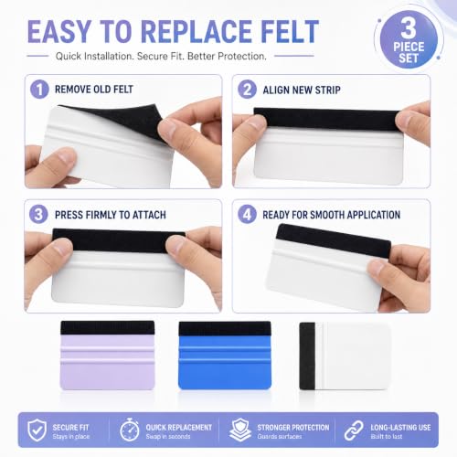 3 Pcs Durable Felt Edge Vinyl Squeegee Tool - Car Squeegee Decal Soft Vinyl Wrap Window Tint Application Tool - color: Squeegee