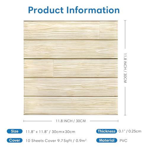 COMSTICKC 3D Faux Wood Wall Sticker Shiplap Peel and Stick, Not Real Wood - color: Yellow-Brown