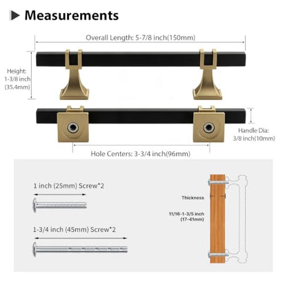25 Pack 3-3/4 Inch Black and Champagne Bronze Cabinet Pulls - color: Black & Champagne Bronze, size: 3-3/4 inch (96mm) Hole Center Pull