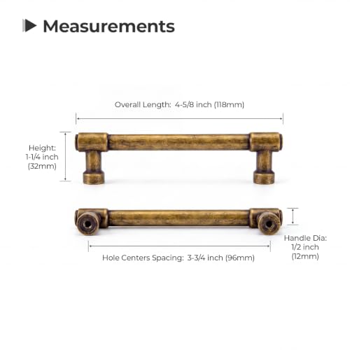 Goldenwarm 10 Pack 5 Inch Antique Brass Cabinet Pulls Modern Kitchen & Bathroom Hardware Heavy Duty Zinc Alloy Drawer Handles with Complete Screw Kit Consistent Finish for Whole-Home Renovations - color: Antique Brass, size: 5 Inches Hole Center