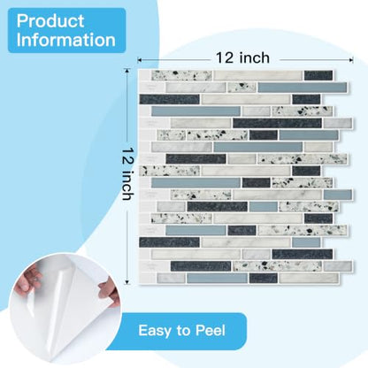 Art3d Linear Subway Design Tile Peel and Stick Backsplash, 20-Sheet, Blue - color: Blue