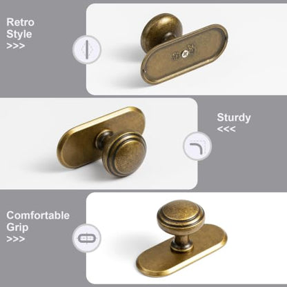 6Pack Champagne Bronze Cabinet Knobs with Backplate Drawer knobs - color: Antique Brass, style: Racetrack