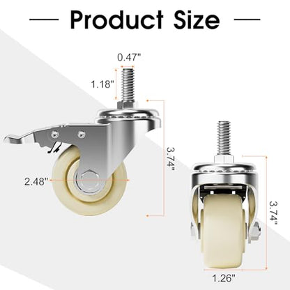 Caster Wheels, Threaded Stem Casters Set of 4 Heavy Duty,1/2"-16 x 1(Stem Diameter 1/2", Length 1"), Dual Locking Caster, Industrial Castor Wheels for Furniture,Carts - color: Silver-White