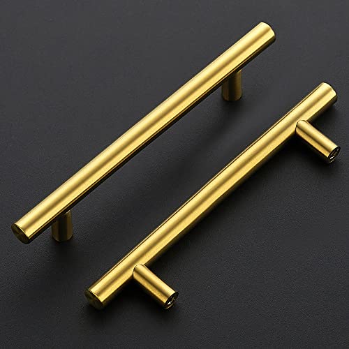 Ravinte Brushed Brass Cabinet Handles, 15 Pack Drawer Pulls, 5 in - size: 5 Inch Hole Centers