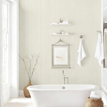YXTII 20.8" x 196.8" Grasscloth Peel and Stick Wallpaper, White Neutral Textured Wallpaper for Bedroom Bathroom Office Self-Adhesive Thick Fabric Wall Paper - color: Cream, size: 20.8" x 196.8"