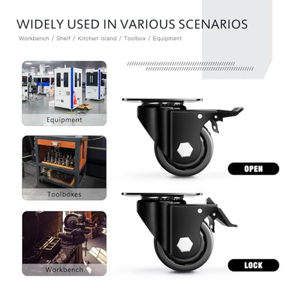 3 Inch Heavy Duty Casters Set of 4, Load 4400lbs, Locking Swivel Plate Industrial Casters with Double Ball Bearings, Low Gravity Center Castor Wheels for Furniture, Workbench, Equipment - style: 3 Inch