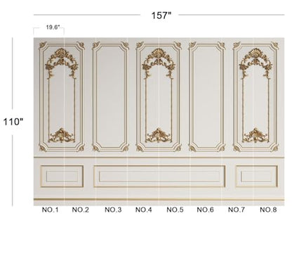 Classic White Gold 3D Wainscoting Panel Wallpaper Peel and Stick - color: No.16, size: 157" x 110"