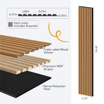 Olanglab Wood Panels for Wall 4Pack 94.5"x12.6" Cherry Toned - color: Cherry Toned