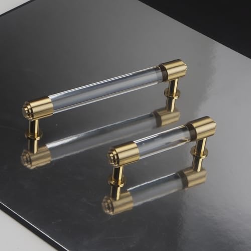 Modern Brass and Acrylic Kitchen Cabinet Pulls 3 Inch Hole Center 4Pack Elegant Gold Drawer Handle Charming Dresser Knob for Closet Cupboard Wardrobe Laundry Room Bathroom - size: Double Hole: 3 Inch