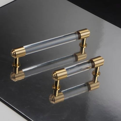 Modern Brass and Acrylic Kitchen Cabinet Pulls 3 Inch Hole Center 4Pack Elegant Gold Drawer Handle Charming Dresser Knob for Closet Cupboard Wardrobe Laundry Room Bathroom - size: Double Hole: 3 Inch
