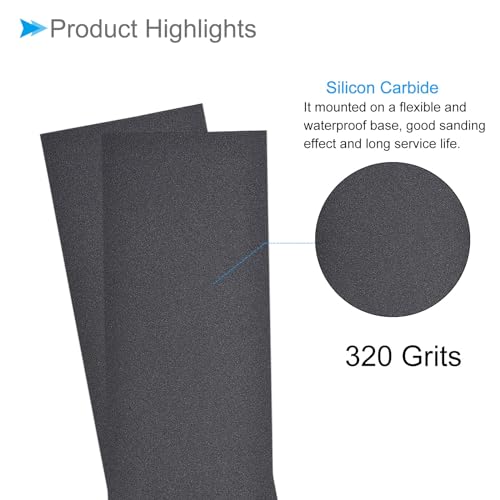 Wet Dry Sanding Sheets, 9 Inch x 3.6 Inch 320 Grit Sandpaper Sheets Silicon Carbide - Applications: for Furniture, Hobbies and Home Improvement, Drywall, Wood, Metal, 5 Pieces - size: 320 grit