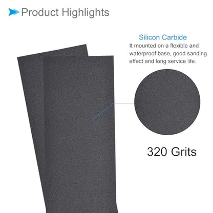 Wet Dry Sanding Sheets, 9 Inch x 3.6 Inch 320 Grit Sandpaper Sheets Silicon Carbide - Applications: for Furniture, Hobbies and Home Improvement, Drywall, Wood, Metal, 5 Pieces - size: 320 grit