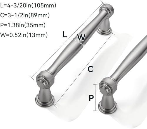 2 Pack 3-1/2inch(89mm) Center to Center Brushed Satin Nickel Cabinet Pulls Handles for Cabinets Cupboard Solid Heavy Duty Drawer Handles Dressers Kitchens bedrooms - color: Brushed Satin Nickel, size: 3-1/2inch(89mm) Center to Center