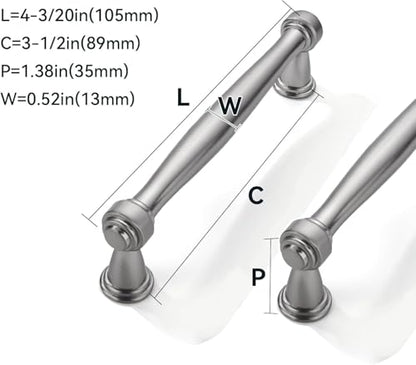 2 Pack 3-1/2inch(89mm) Center to Center Brushed Satin Nickel Cabinet Pulls Handles for Cabinets Cupboard Solid Heavy Duty Drawer Handles Dressers Kitchens bedrooms - color: Brushed Satin Nickel, size: 3-1/2inch(89mm) Center to Center