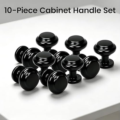 10 Pack Matte Black Cabinet Knobs, Single Hole Round Drawer Knobs, Zinc Alloy Modern Hardware for Kitchen Cabinets, Bathroom Vanity, Dresser, Closet Drawers