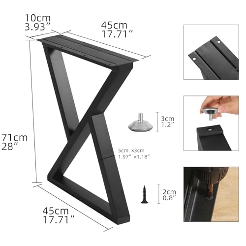 28 Inch Metal Desk Table Legs, Heavy Duty Industrial Style Black Dinning Table Leg Replacement DIY Furniture Set of 2 with Adjustment Feet Pads, Double Triangle - size: 28 Inch Z