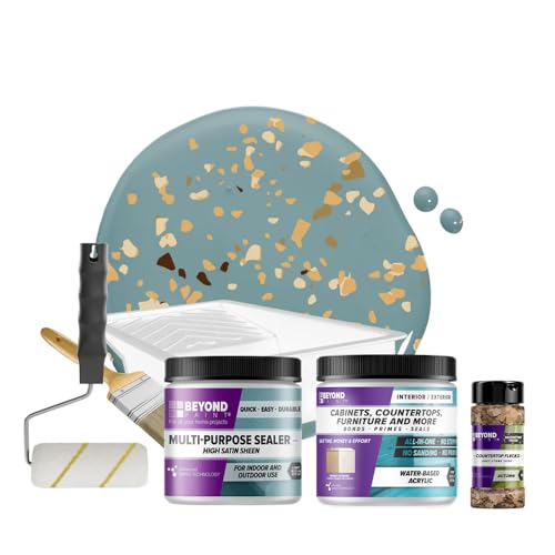 Beyond Paint Countertop Makeover Kit, Nantucket 1 pint, Acrylic Paint, Satin Finish, Includes Sealer, Flecks & Toolkit, Waterproof, Fade Resistant, Adult - color: Nantucket
