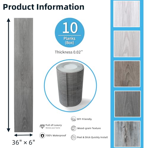 Art3d 10-Pack Peel and Stick Vinyl Floor Tiles (15 Sq.Ft), Gray - color: Gray
