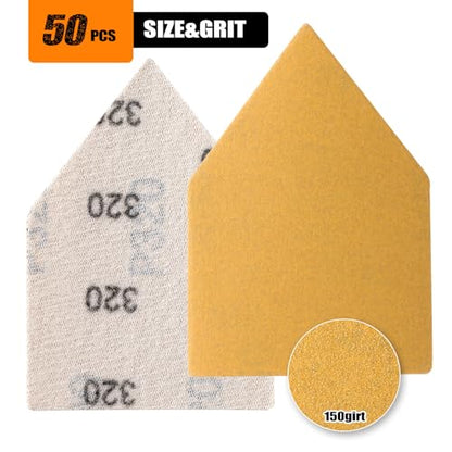POLIWELL Orbital Triangle Sanding Sheets 50PCS 90x65mm Hook & Loop - style: 320 Girt
