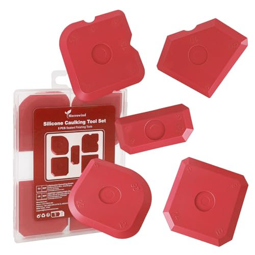 Silicone Caulking Tool Set, 5-in-1 Firm Flexible Sealant Finishing Tools for Smooth Joint Sealing in Bathroom, Kitchen, Window and Tile, Red - color: Red