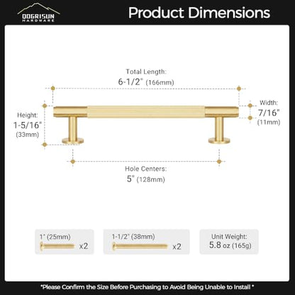 QOGRISUN 2-Pack Solid Brass Cabinet Pulls, 5-Inch Hole Center Handles - size: 5-Inch(128mm)Hole Centers Bar Pull