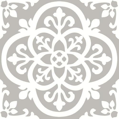 FloorPops FP2942 Medina Peel & Stick Floor Tiles, Grey (Pack of 6) - color: Grey, size: 12"L x 12"W x 0.06"T (Pack of 6)