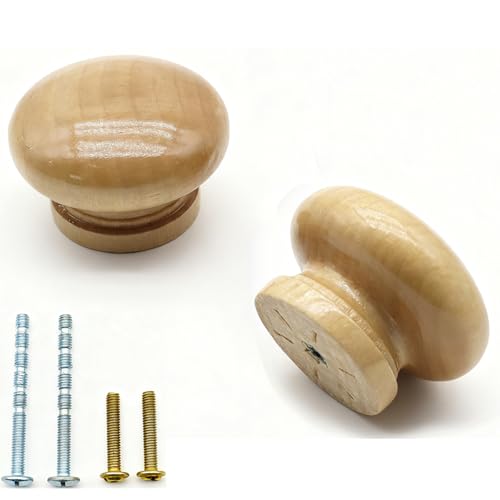 2Pcs Wooden Cabinet Knobs, 1.77" Wood Dresser Knobs Kitchen Cabinet Knobs Modern Round Knob for Furniture Dresser Cupboard Drawer Closet Door (Wood Finished) - color: Finished Wood