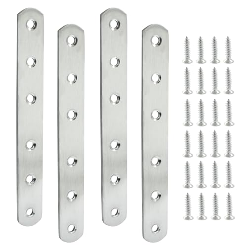 4 Pack 6 Inch Stainless Steel Flat Plate Straight Bracket - size: 6"-160mm-Silver