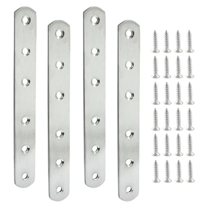 4 Pack 6 Inch Stainless Steel Flat Plate Straight Bracket - size: 6"-160mm-Silver