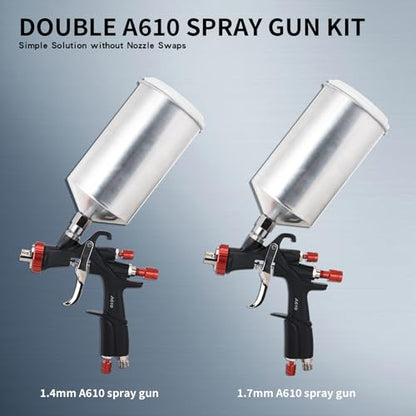 AEROPRO Tools R500 LVLP Double Air Spray Gun Kit with 1000cc Aluminum Cup - size: A610 Double Spray Gun Kit