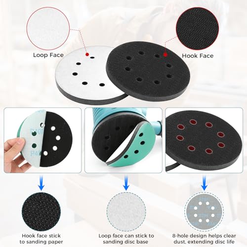 90pcs 5 inch 8 Hole Zirconia Hook & Loop Sanding Discs with Interface Pad - size: 92pcs