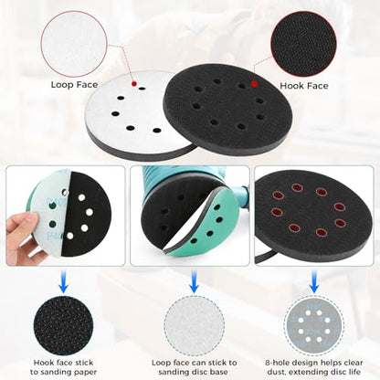 90pcs 5 inch 8 Hole Zirconia Hook & Loop Sanding Discs with Interface Pad - size: 92pcs