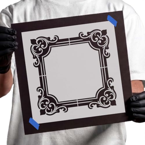 Ornate Corner Border Frame Stencil - 12 Inch - Decorative Decor, Furniture & Wall Art - Durable 14 Mil Mylar Plastic Template - color: Ornate Corner Border Frame, size: 12 Inches