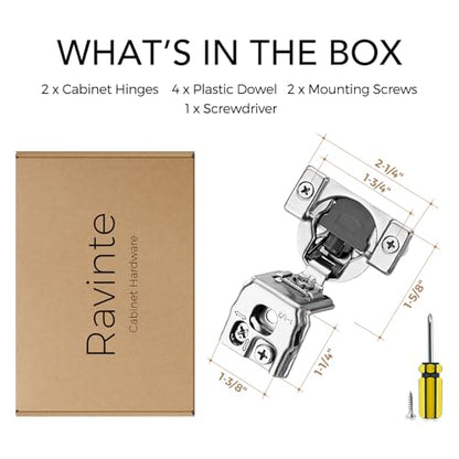 Ravinte 1-1/2 Inch Overlay Soft Close Hinge Kitchen Cabinet Hinges 2 Pack - size: 1-1/2 inch Overlay