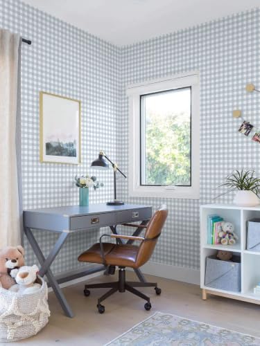 Peel and Stick Wallpaper for Bedroom Blue and White Plaid 196"×17.3" - color: Blue and White, size: 17.3" x 196"