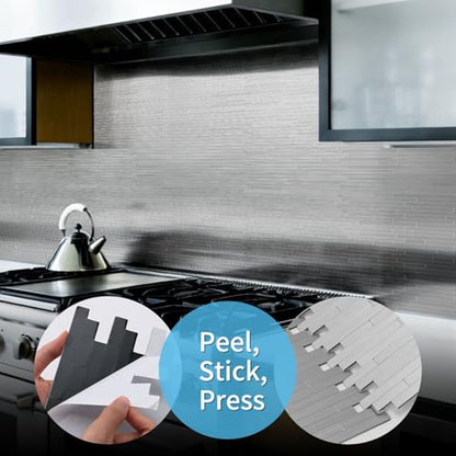 Art3d 10-Pack Metal Peel and Stick Backsplash Tile, Silver Parallel - color: Silver Parallel