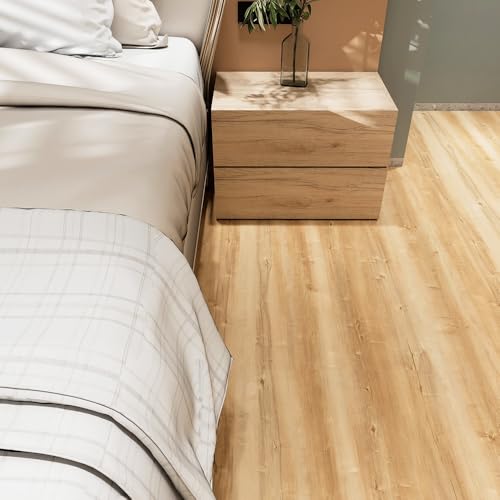 Wood Grain Peel and Stick Floor Tiles, 11.8" W × 118" L, Natural Oak - color: Yellow, size: 118"*11.8"
