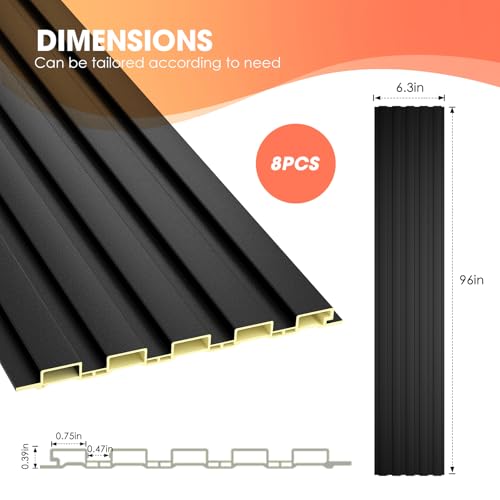 OUZUGIE WPC Acoustic Slat Wall Paneling, 8-Pack 96 x 6 Inches - color: Black, size: (Low)96“ x 6"