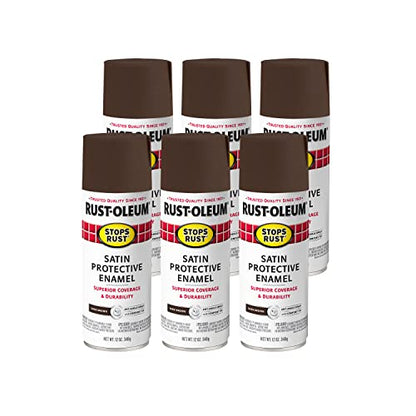Rust-Oleum Stops Rust Spray Paint, Satin Dark Brown - color: Satin Dark Brown, size: 12 Ounce (Pack of 6)