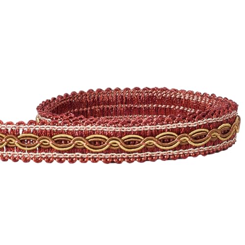 15.86 Yards Reddish Brown Gold Braid Trim Woven Gimp Braid Lace Trimming Polyester Upholstery Fringe Fabric Decorative Ribbon Roll for Jewelry Making Sewing Crafts Curtain Slipcover DIY - color: Reddish Brown