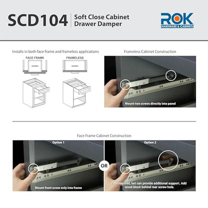 2-Pack Rok Hardware Soft Close for Wood Drawers/Soft Close Drawer Adapter/Add-On/Retrofit (Gray), SCD104G - style: 2-Pack Gray Color