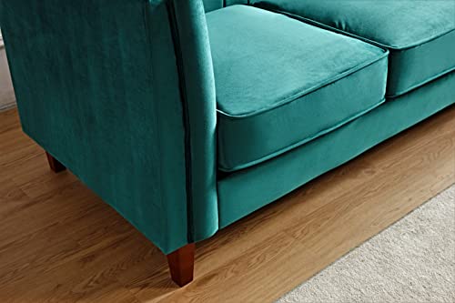Container Furniture Direct Modern Luxury Velvet Couch for Living Room with High Density Foam, Soft Fabric Upholstery, Removable Cushions and Solid Wood Legs, 60.2'' Wide Loveseat, Green - color: Emerald Green, size: Loveseat