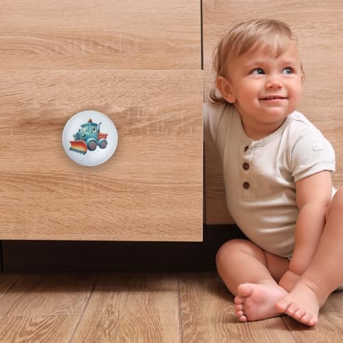 Lasyman1.5 8PCS Ceramic Fun Cabinet Boys Bedroom Nursery Kids Dresser Knobs Construction Truck Drawer Door Cupboard Handle Pulls