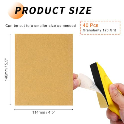 40 Pcs 120 Grit Sandpaper 4.5x5.5 Inch Sand Paper Alumina Abrasive - size: 4.5 x 5.5 Inch(120 Grit)