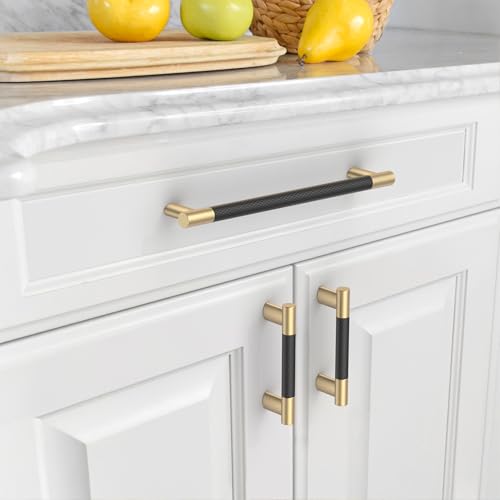 Asidrama 10 Pack 7 Inch(177mm) Knurled Black and Gold Kitchen Cabinet Handles,Cabinet Pulls Kitchen Cabinet Hardware Cupboard Handles Drawer Handles Dresser Pulls 4496 - color: Black-Gold, size: 7" Hole Center(177mm)
