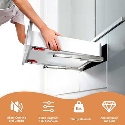 Probrico 1 Pair 21 Inch Undermount Drawer Slides, Full Extension Concealed Drawer Runners Soft Close Bottom Mount Drawer Slides with Rear Mounting Brackets Locking Devices - size: 21 Inch