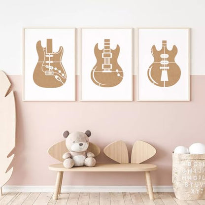 FINGERINSPIRE 6PCS Guitar Stencils 8.3x11.7 Inch Modern Guitar Body Painting Stencil Reusable Plastic Music Template with a Brush for Painting on Wood Wall Canvas Furniture Home Decor - style: Guitar