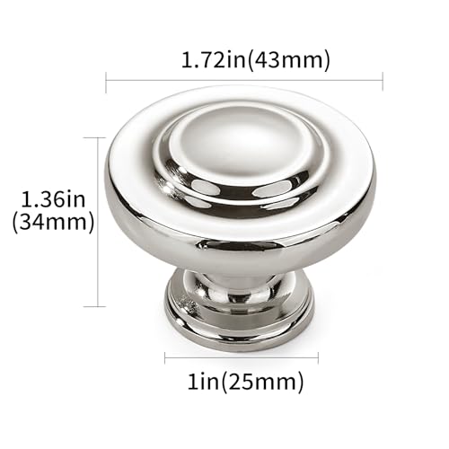 khtumeware 4 Pack Large 1-3/4 Inch Cabinet Knob, Metal Zinc Alloy Handle, Polished Nickel Drawer Handle, Bifold Closet/Wardrobe/Cabinet/Bathroom Cabinet Door Knobs, Durable - color: Polished Nickel, size: 1-3/4 Inch Diameter-Knob