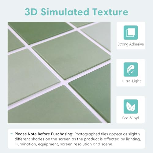Commomy Matte 3D Peel and Stick Backsplash,Sage Green,10 Pcs 11.8"x11.8" - color: Gradient Sage Green